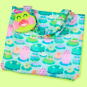 Frog Tote Bag with Plush Clip